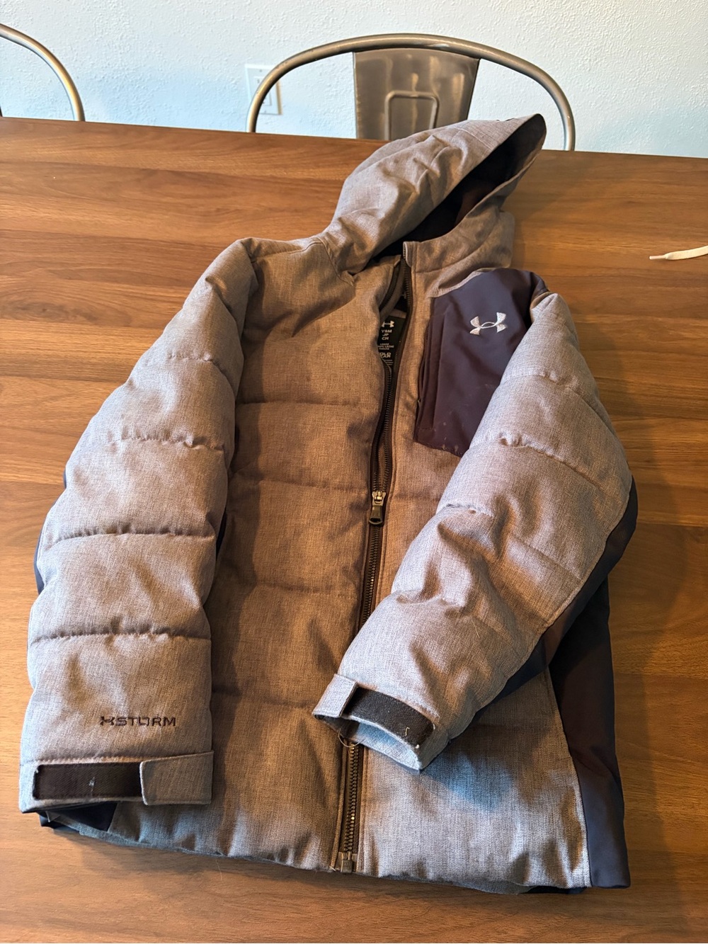 Under Armour Youth Hooded ColdGear Jacket in Heather Gray and Navy
